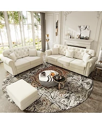 Streamdale Furniture Velvet Nailhead Rolled Arm Sofa with Ottoman
