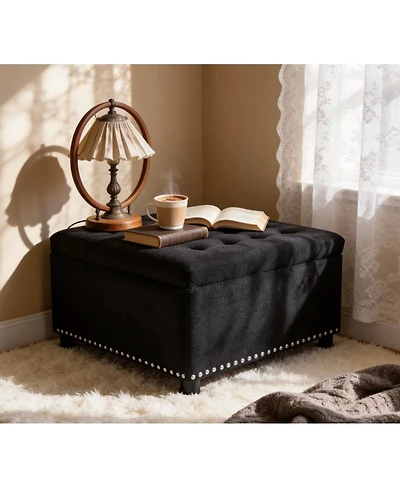 Streamdale Furniture Tufted Storage Ottoman with Nailhead Trim