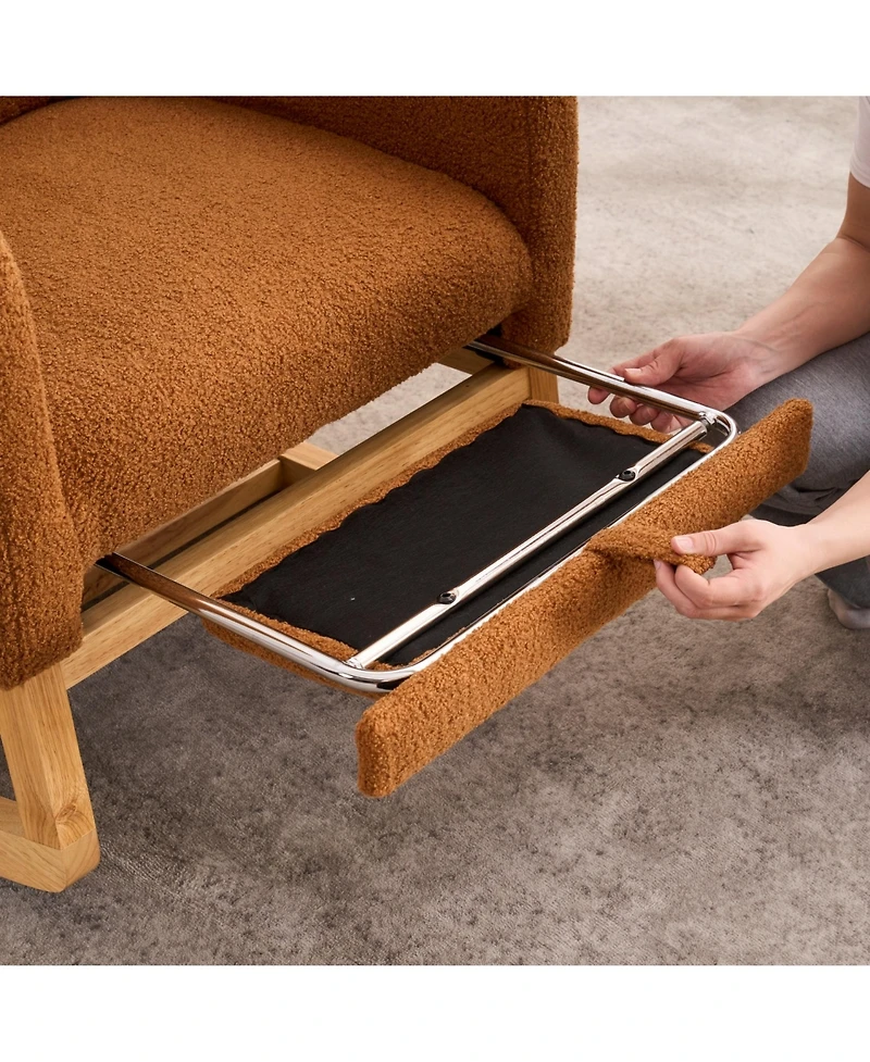 Rainsken Teddy Upholstered Recliner Rocking Chair, Soft Plush Accent Chair with Side Pocket and Retractable Footstool for Living Room, Balcony