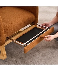 Rainsken Teddy Upholstered Recliner Rocking Chair, Soft Plush Accent Chair with Side Pocket and Retractable Footstool for Living Room, Balcony