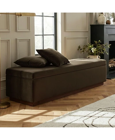 Maison Boucle 60" Velvet Storage Bench Ottoman with Lift-Top and Walnut Base