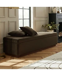 Maison Boucle 60" Velvet Storage Bench Ottoman with Lift-Top and Walnut Base
