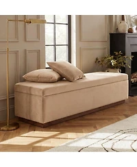 Maison Boucle 60" Velvet Storage Bench Ottoman with Lift-Top and Walnut Base