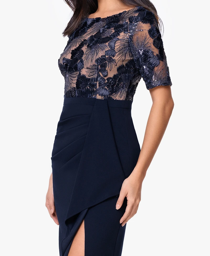 Betsy & Adam Women's Boat Neck Scuba Ruffle Dress