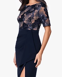 Betsy & Adam Women's Boat Neck Scuba Ruffle Dress