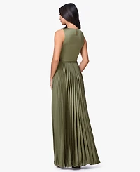 Betsy & Adam Women's Boat Neck Pleated Ball Gown
