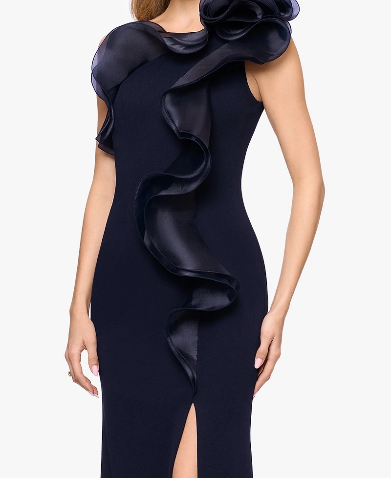 Betsy & Adam Women's Scuba Crepe Organza-Ruffle Long Dress