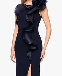 Betsy & Adam Women's Scuba Crepe Organza-Ruffle Long Dress