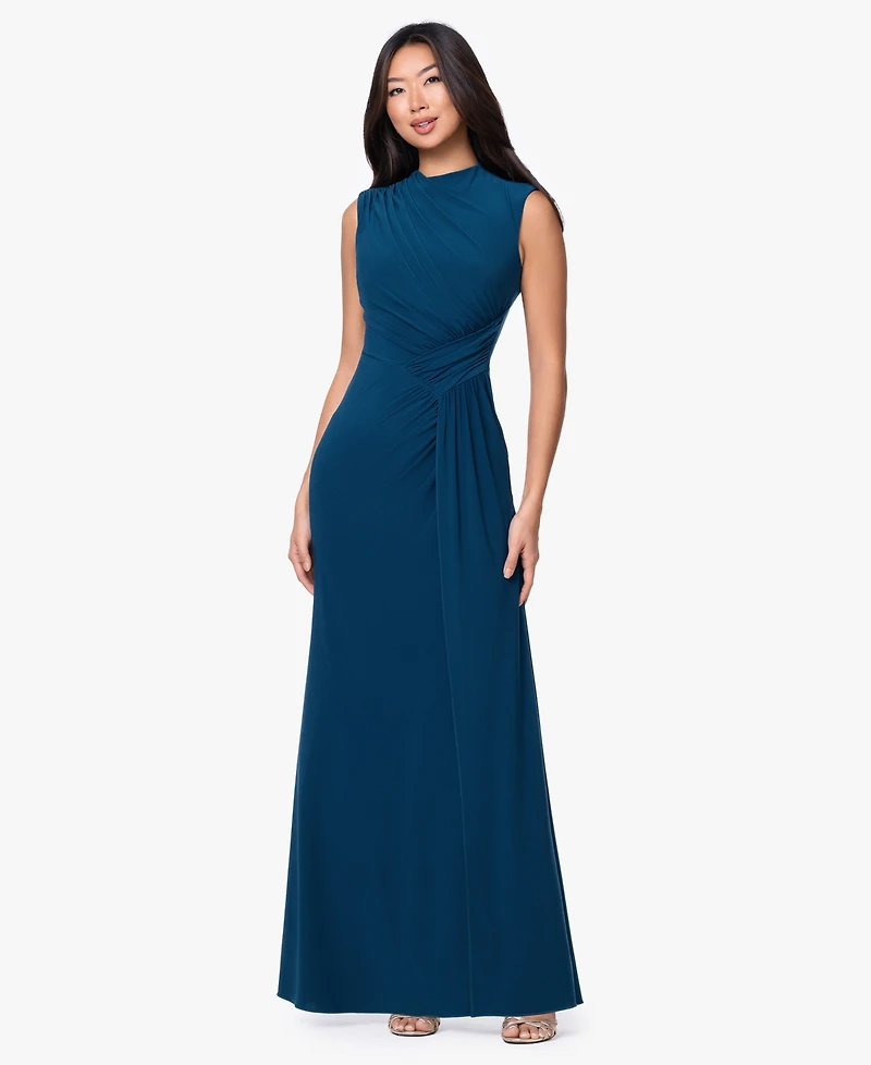 Betsy & Adam Women's Mock Neck Ruched Dress