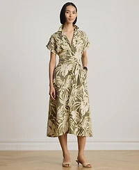 Lauren Ralph Women's Palm-Frond-Print Camp Collar Shirt Dress