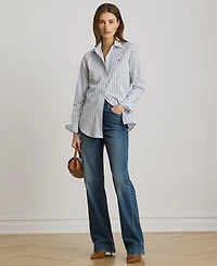 Lauren Ralph Women's Point Collar Striped Broadcloth Shirt
