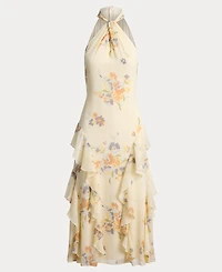 Lauren Ralph Floral Ruffle-Trim Halter Cocktail Dress