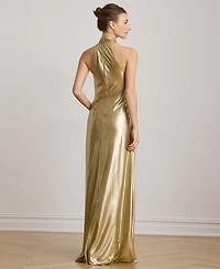 Lauren Ralph Metallic Chiffon Halter Gown