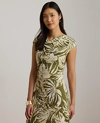 Lauren Ralph Women's Palm-Frond-Print Cowl Neck Midi Dress