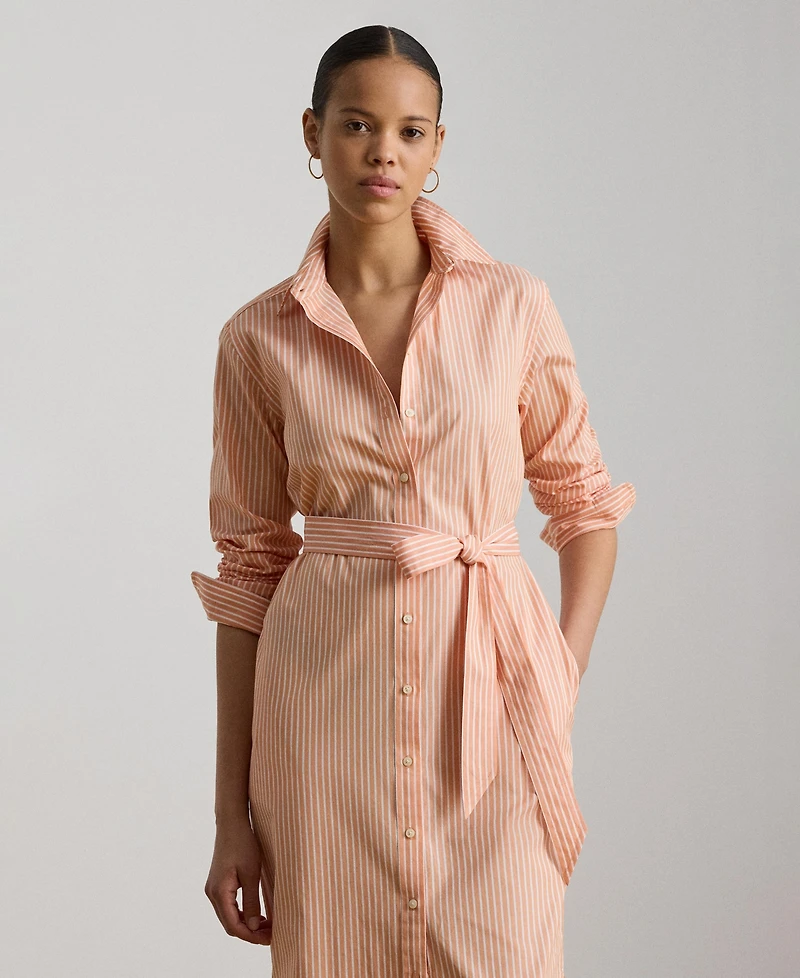 Lauren Ralph Women's Point Collar Striped End-On-End Shirt Dress