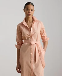 Lauren Ralph Women's Point Collar Striped End-On-End Shirt Dress