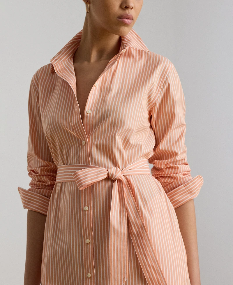 Lauren Ralph Women's Point Collar Striped End-On-End Shirt Dress
