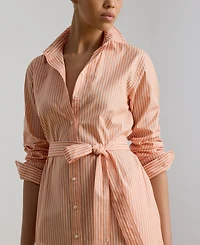 Lauren Ralph Women's Point Collar Striped End-On-End Shirt Dress