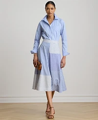 Lauren Ralph Women's Patchwork Striped Broadcloth Midi A-Line Skirt