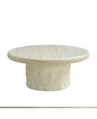 Streamdale Furniture Fiberglass Round Coffee Table, Modern Stone Look