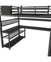 Streamdale Furniture Metal Loft Bed With Stairs, Desk, Storage, Lights