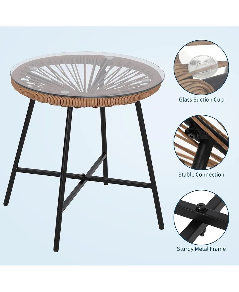 gaomon 3 Piece Outdoor Bistro Set Wicker Chairs Glass Table Weather Resistant Patio Furniture for Garden Deck Backyard