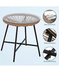 gaomon 3 Piece Outdoor Bistro Set Wicker Chairs Glass Table Weather Resistant Patio Furniture for Garden Deck Backyard