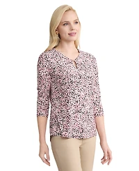 Jones New York Women's Printed V-Neck 3/4-Length Sleeve Top