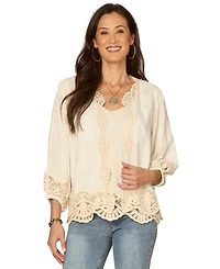 Democracy Women's Open-Front Crochet Framing Crop Jacket