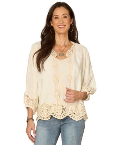 Democracy Womens Open Front Crochet Framing Crop Jacket