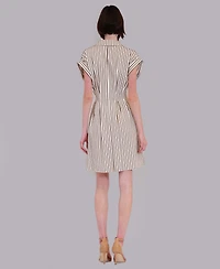 julia jordan Women's Stripe Collared Neck Mini Shirt Dress