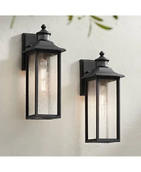 John Timberland Mission Outdoor Wall Light Fixtures Set of 2 Motion Sensor 16 Seeded Glass for Post Exterior Barn Deck