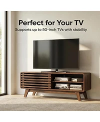Streamdale Furniture Mid-Century Modern Tv Stand with Slatted Sliding Door