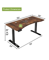 Streamdale Furniture 63"x30" Dual Motor Curve Electric Standing Desk