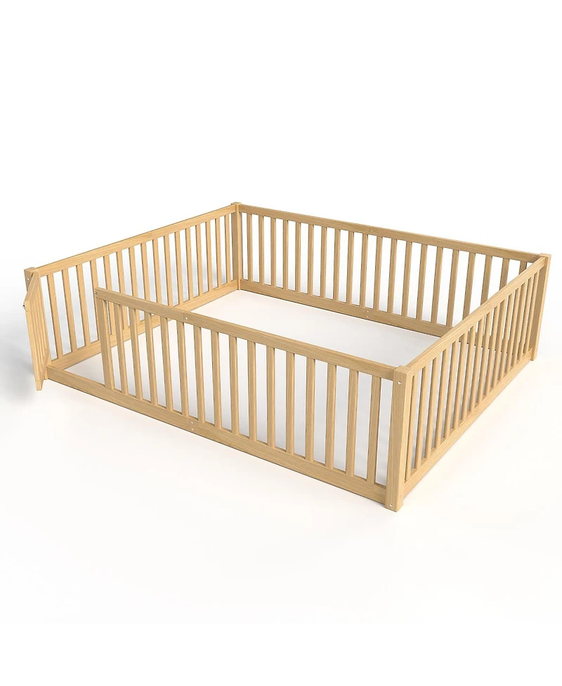 Streamdale Furniture Queen Size Bed Floor Bed with Safety Guardrails and Door for Kids