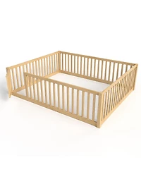 Streamdale Furniture Queen Size Bed Floor Bed with Safety Guardrails and Door for Kids