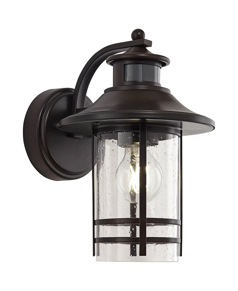 John Timberland Habitat Rustic Industrial Outdoor Wall Light Fixtures Set of 2 Bronze Dusk to Dawn Motion Sensor 11 Seedy Glass for Exterior