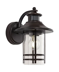 John Timberland Habitat Rustic Industrial Outdoor Wall Light Fixtures Set of 2 Bronze Dusk to Dawn Motion Sensor 11 Seedy Glass for Exterior