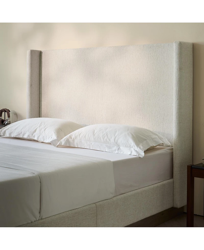 Streamdale Furniture Oat Boucle Wingback Platform Bed, Cal King, No Box Spring