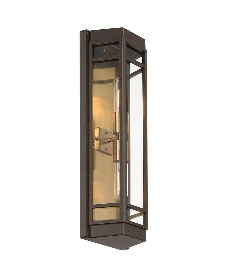 John Timberland Catie High Modern 2-Light Outdoor Wall Light Fixture Mount Porch House Set of 2 Sand Bronze and Brass Finish