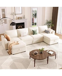 gaomon Sectional Sleeper Sofa with Pull Out Bed, Chenille Modular Sectional Couch with Pull Out Couch and Storage Seat & 2 Ottomans