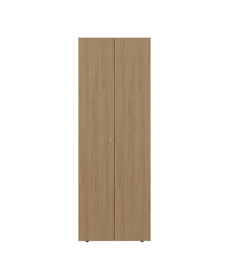 Flynama Home 2 Doors Closet System Armoire Hanging Rod Storage Shelf Oak Modern Bedroom Organization Storage 66.9inch High