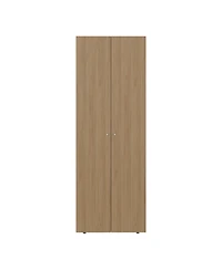 Flynama Home 2 Doors Closet System Armoire Hanging Rod Storage Shelf Oak Modern Bedroom Organization Storage 66.9inch High