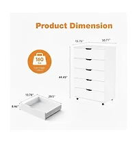 Flynama Modern 5 Drawer Dresser Wood Fabric Drawers Cabinet with Rattan Details
