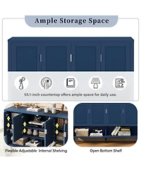 Rainsken 55" Modern Wood 4 Door Buffet Sideboard with Open Shelf