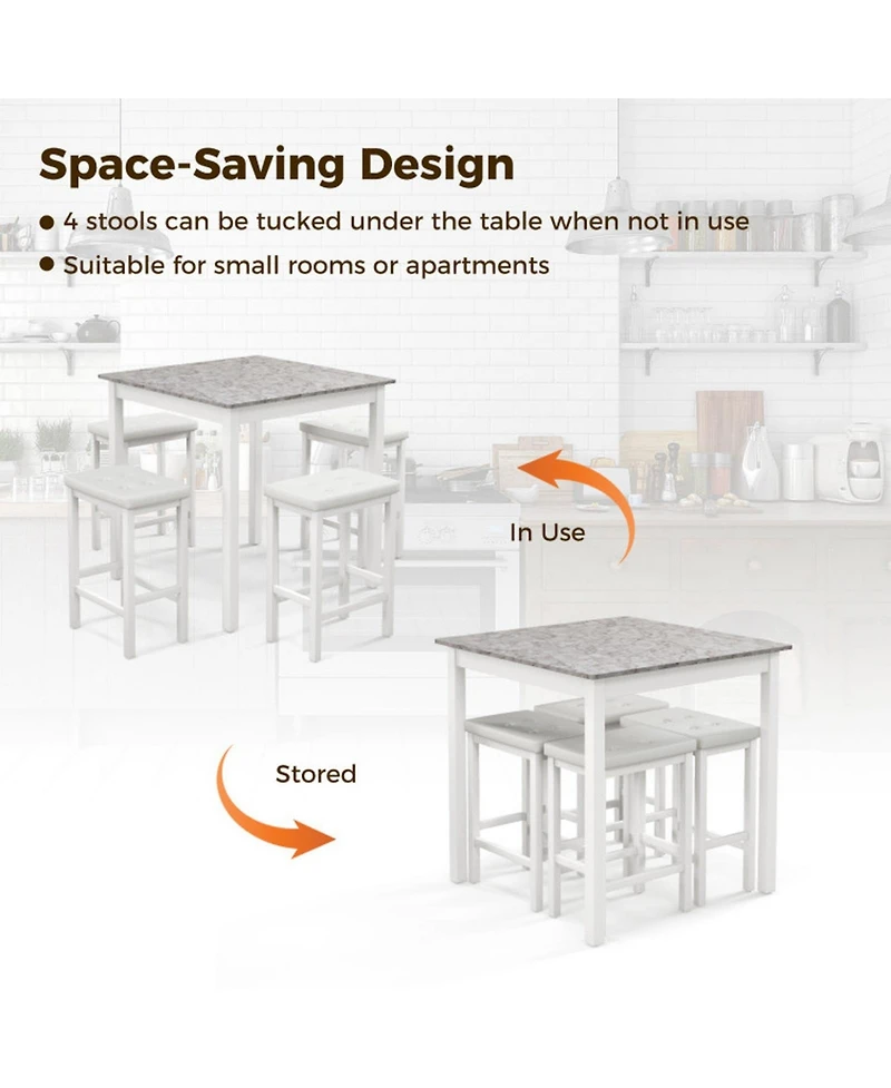 Gouun 5-Piece Counter-Height Bar Table Set with 4 Padded Stools
