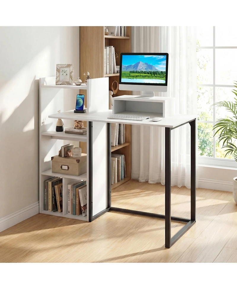 Slickblue 43.5 Inch Desk with Charging Station and Ergonomic Monitor Stand