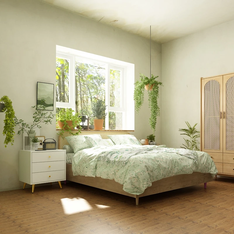 Homsee Nightstand with three drawers, wooden side table, end table with gold legs, bedside table for bedroom, living room, office