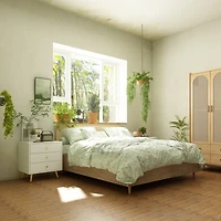 Homsee Nightstand with three drawers, wooden side table, end table with gold legs, bedside table for bedroom, living room, office