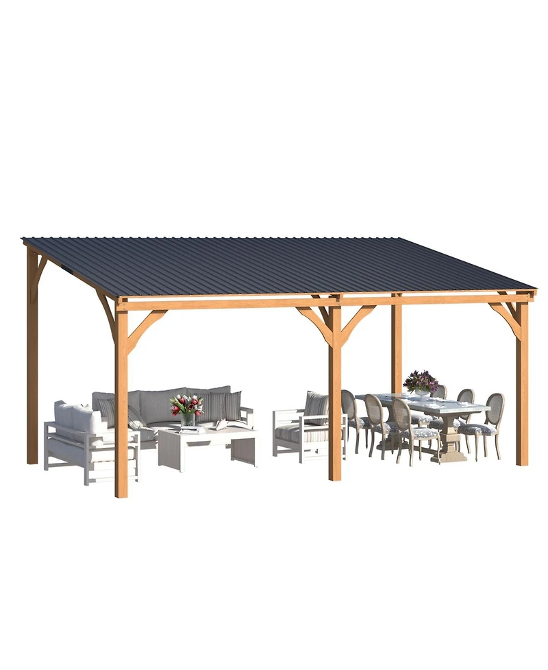Aecojoy 16' x 10' Outdoor Wooden Gazebo, Patio Lean to Hardtop Pergolas and Gazebos